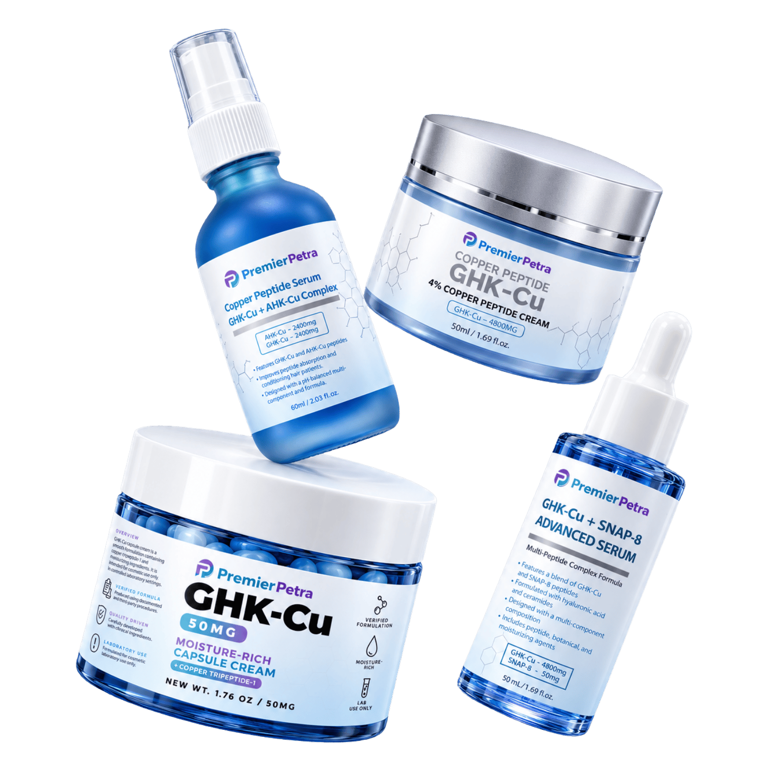 Premier Petra copper peptide serums and creams